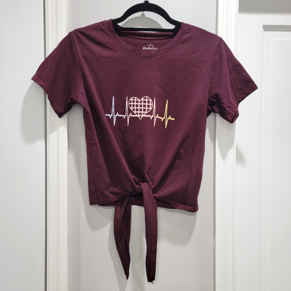 Heartbeat Lifeline Front-Tie T-Shirt NWOT